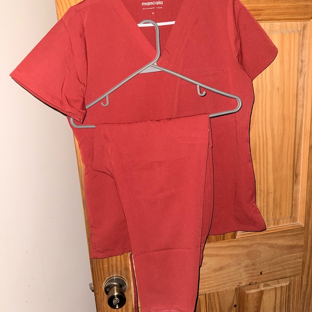 Mandala Women's Deep Red Scrub Top and joggers Pants Sets